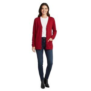 Charter Club NWOT 100% Merino Wool Red Grandma Cardigan Sweater Pockets Size M